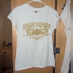 Harley-Davidson White and Gold Graphic Tee
